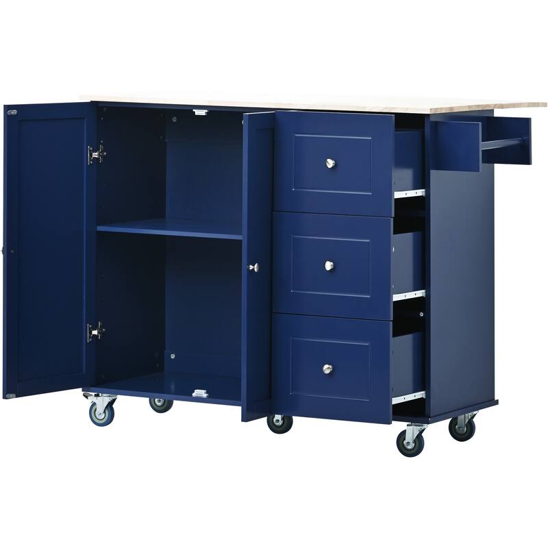 52.7 Inch Width Rolling Mobile Kitchen Island with Locking Wheels