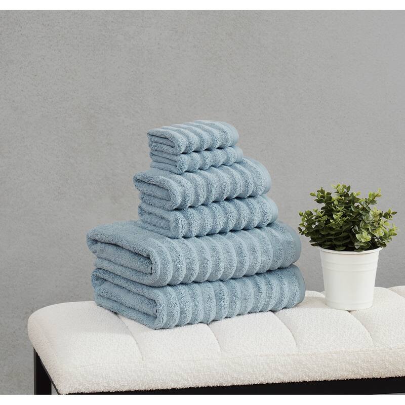 Borghese Roma Ribbed Zero Twist 6 Piece Towel Set - Light Blue
