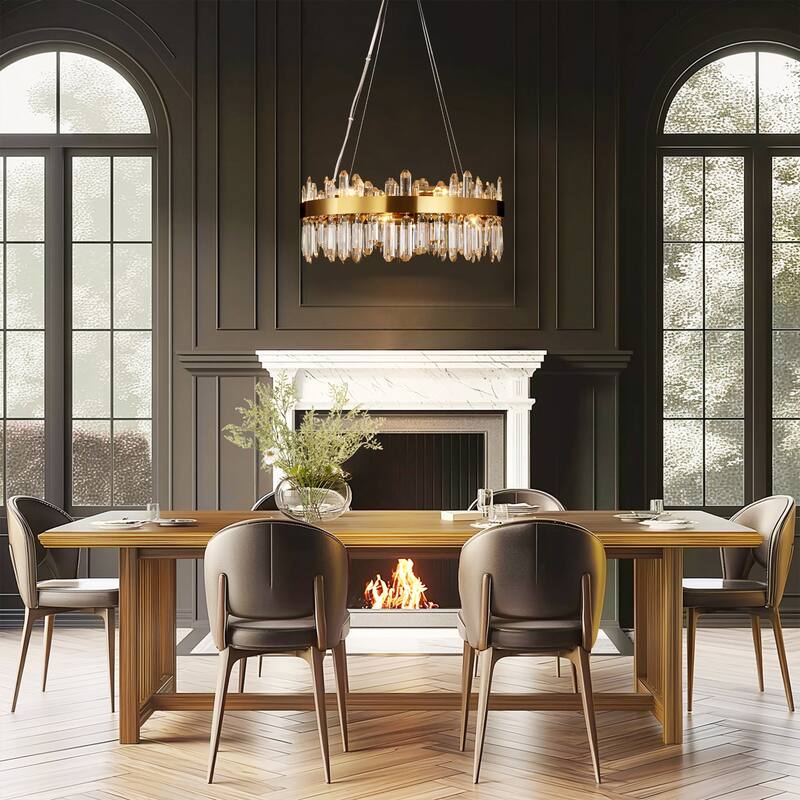 23.6" 12-Light Modern Luxury Gold Dual-Tier Fixture with Crystal Ice Peak Rods, E12 Dimmable for Dining Room