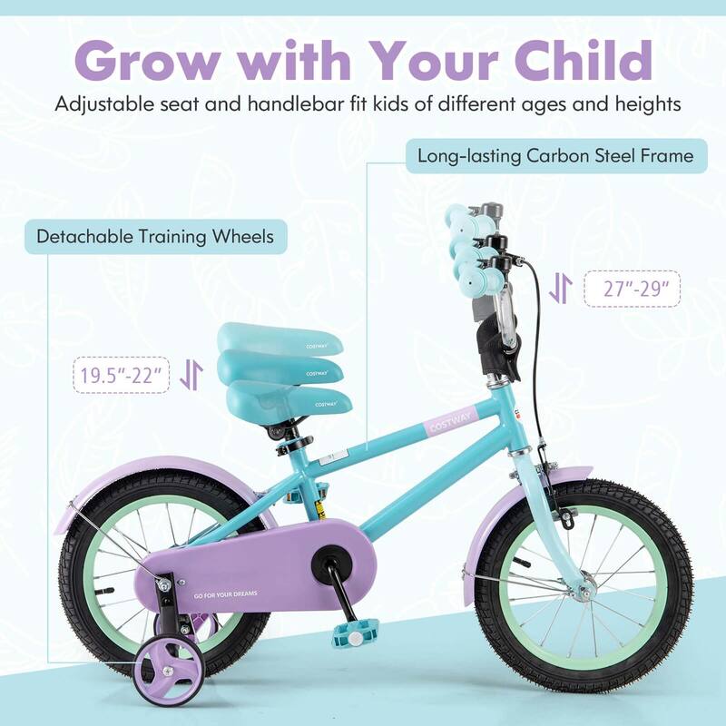 Costway 14" Kids Bike with Adjustable Saddle Handlebar Removable