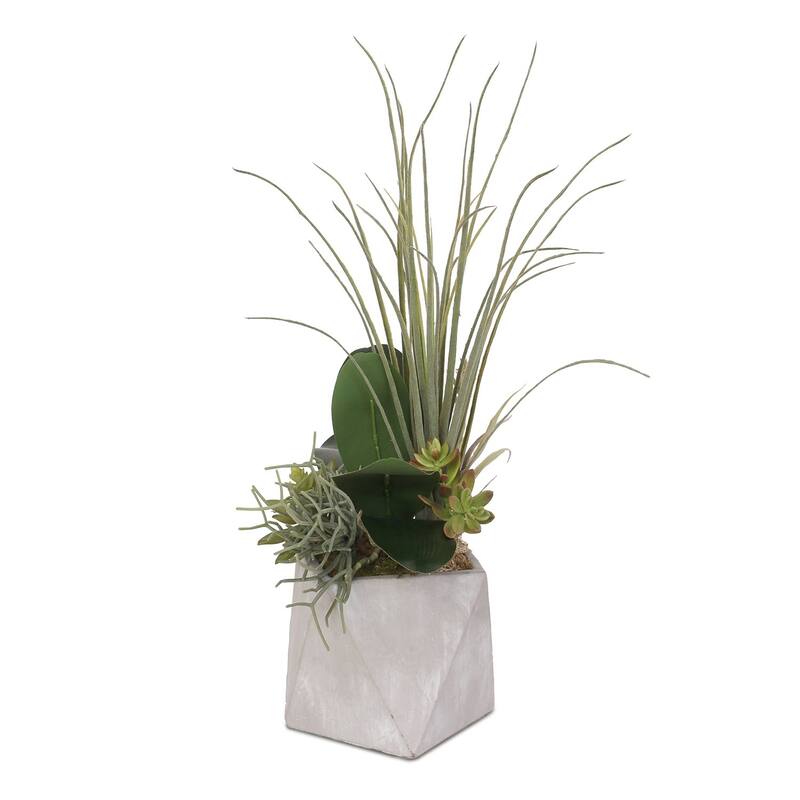 Artificial Succulent in Geometric Stone Pot - 13W x 7D x 20H