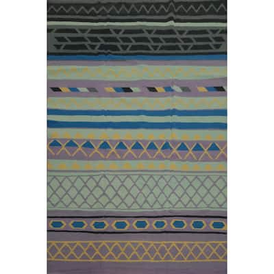 Hand Woven Oriental 100% Wool Carpet Southwestern Modern Green Kilim Area Rug - 12' 1'' X 9' 2''