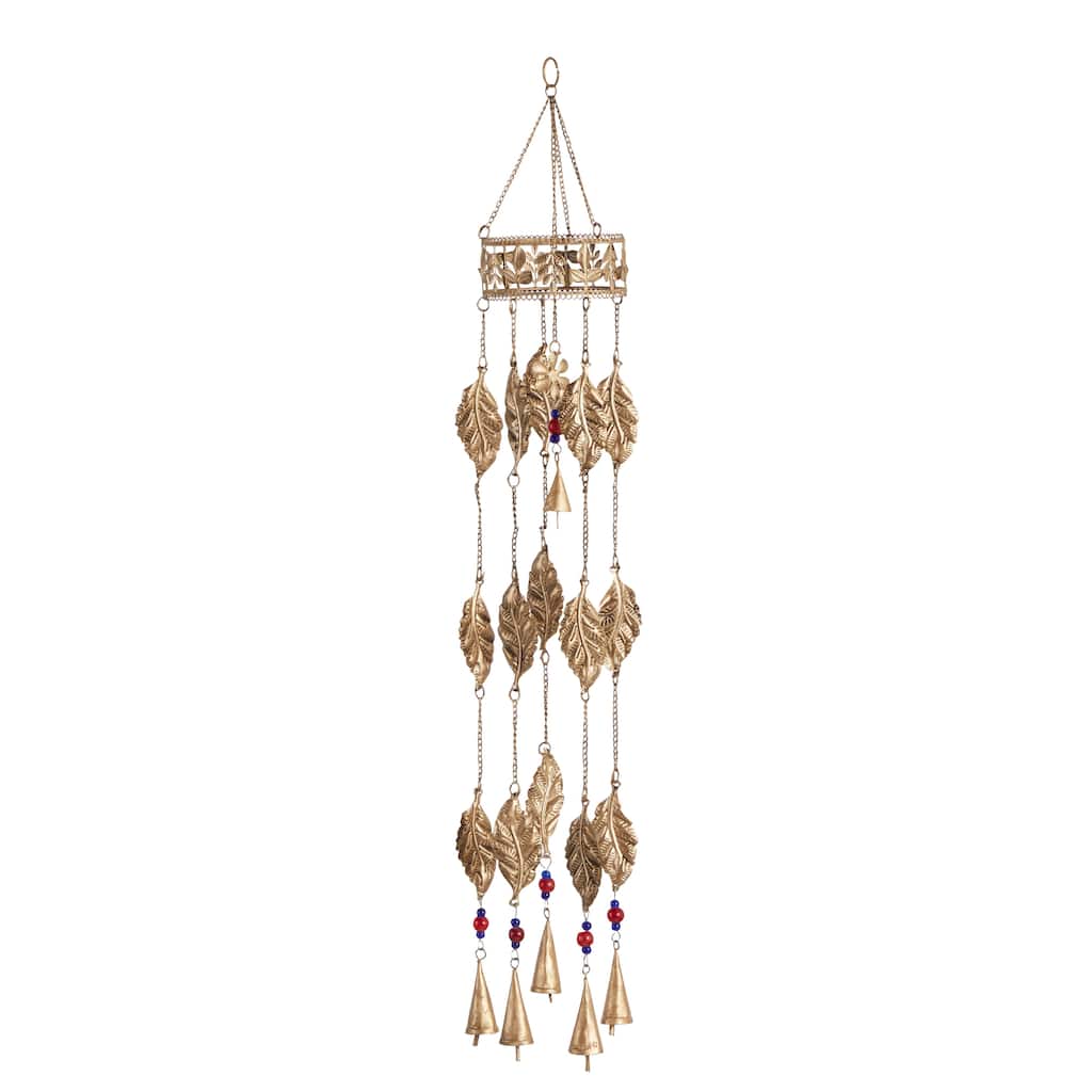 Metal Leaf Indoor Outdoor Windchime with Glass Beads and Cone Bells - Brown - Roche River Decor