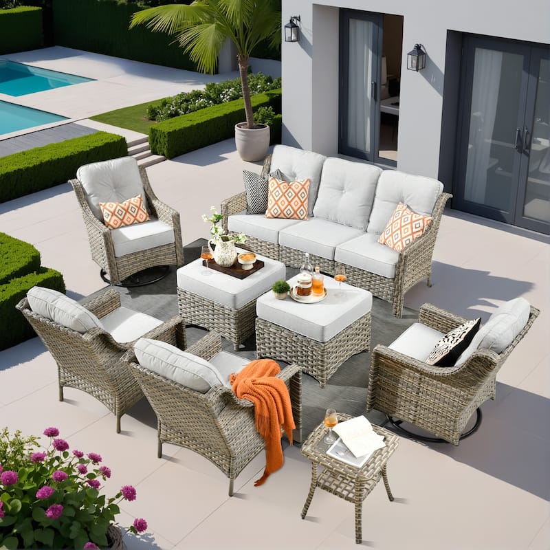 XIZZI 8-piece Patio Furniture Set Wicker Outdoor Seating Swivel Chairs - Grey