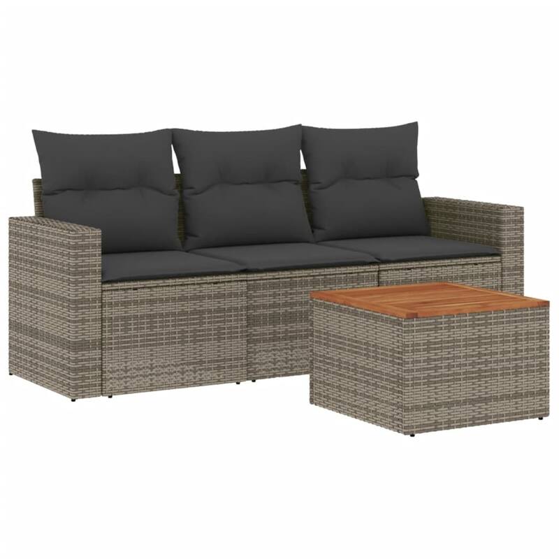 vidaXL Patio Sofa Set with Cushions Outdoor Furniture 4 Piece Poly Rattan - 25.8 x 24.4 x 27.2