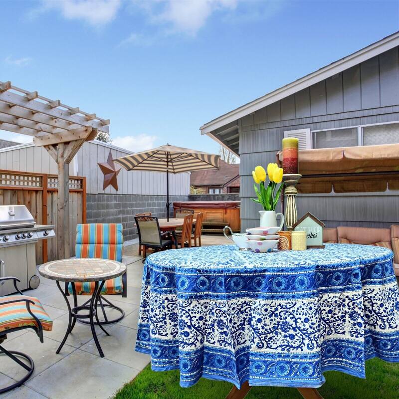 Block Print Cotton Eternal Floral Tablecloth Collection