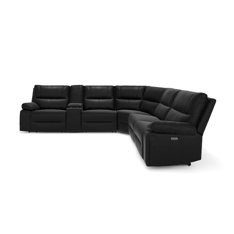 Malibu 130" 6-Piece Leather & Faux Leather Power Reclining Sectional