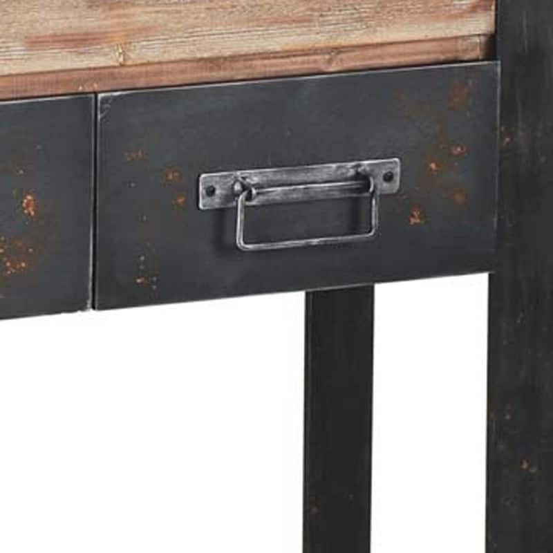 Vintage Industrial Console Table with Drawers 48” Narrow Wood Top and Black Metal Sled Base - 48” L x 12” W x 33” H