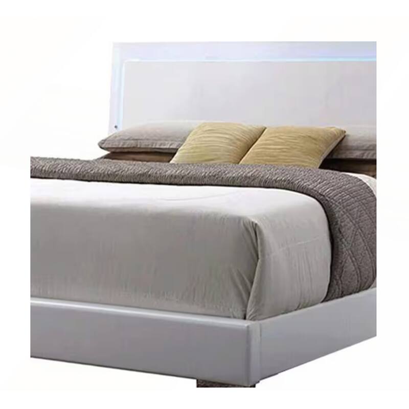 White Synthetic Leather and White Leg Queen Bed