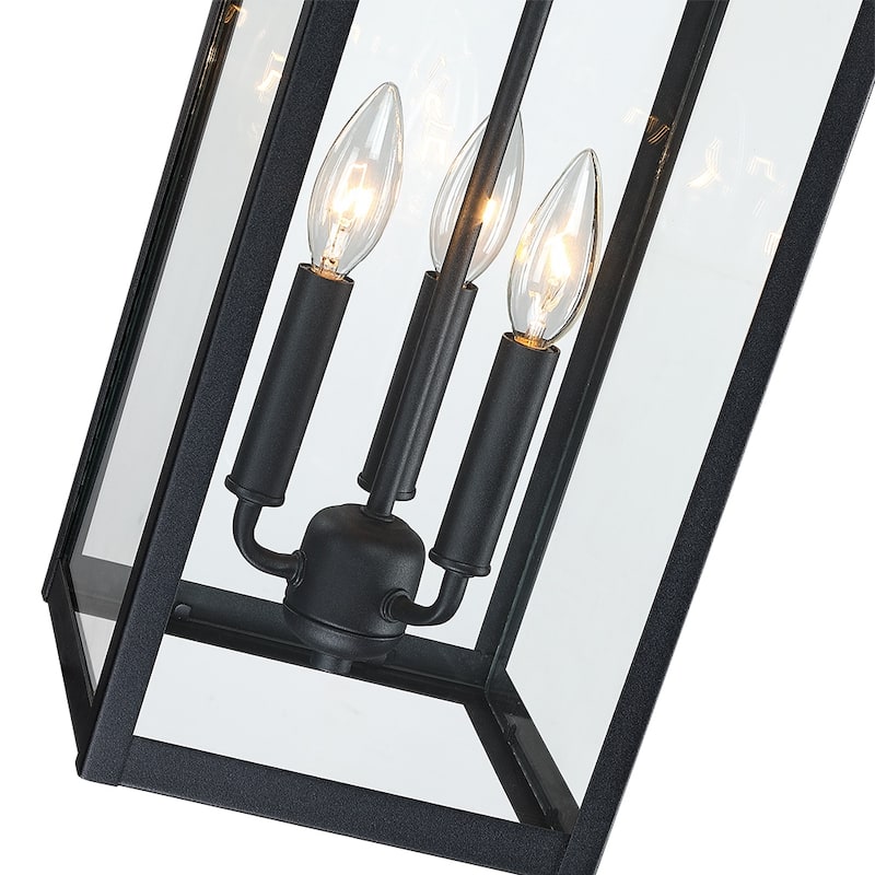 Forti 3-Light Large Black Outdoor Wall Sconce Lantern Light - 22.5in H
