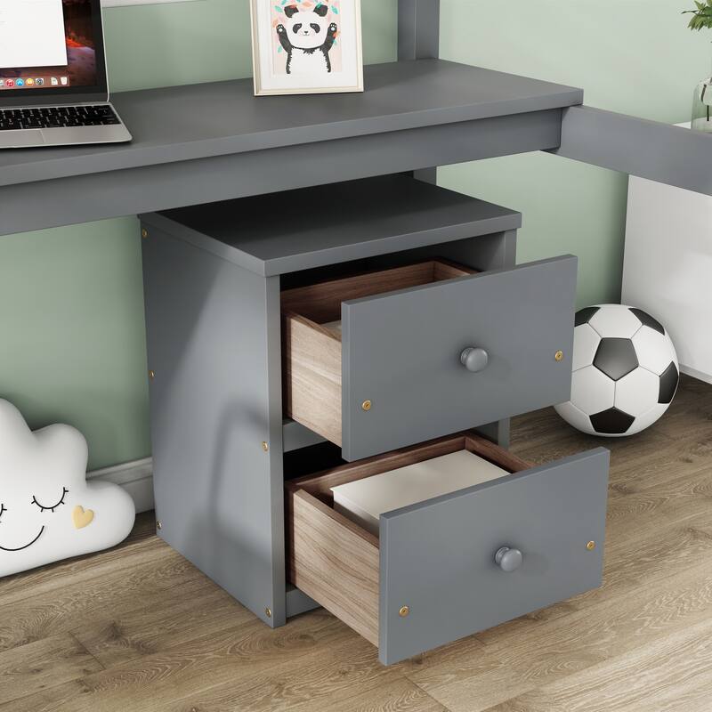 Twin Size Wood Loft Bed with Under-bed Storage and Desk