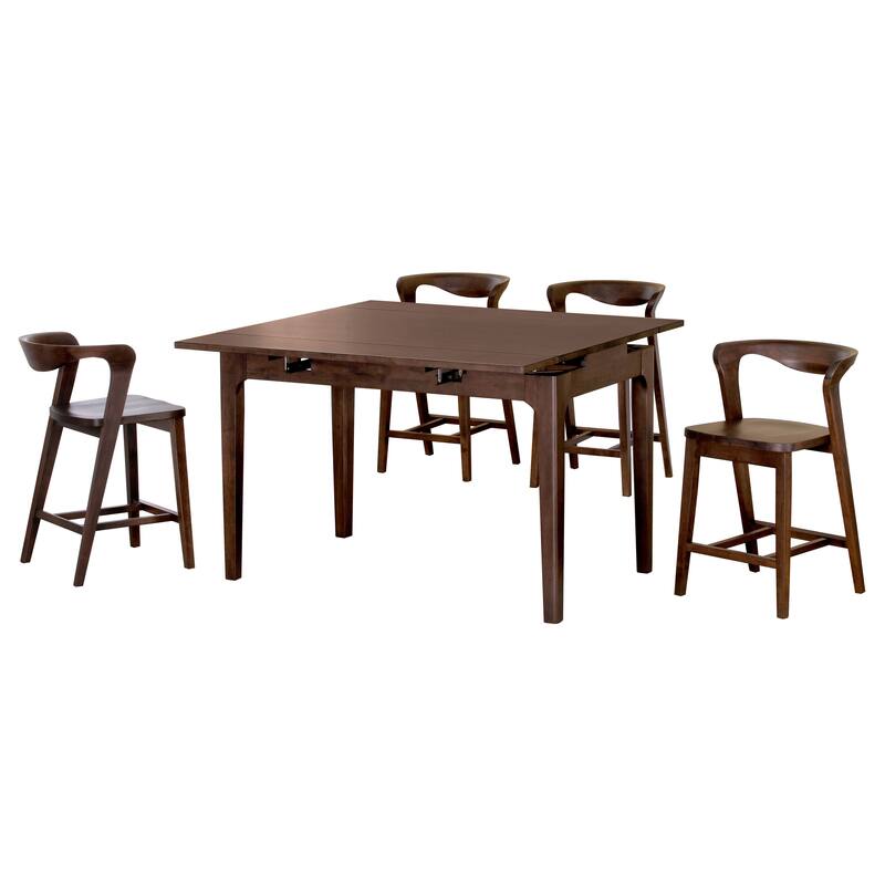 Furniture of America Abigail III Mid-Century Modern 5-Piece Walnut 53-inch 2-Leaf Extendable Counter Height Dining Set