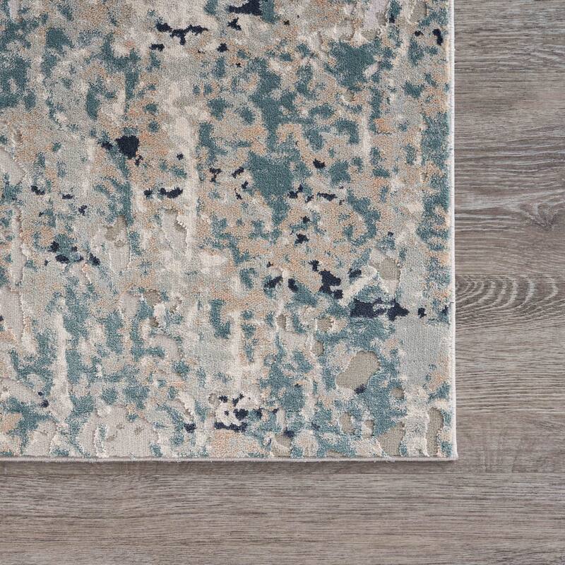 Sevita Gray/Blue Carved Transitional Abstract Polyester Area Rug
