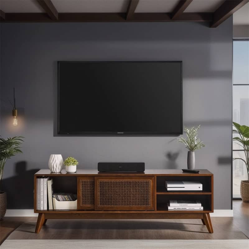 Mid Century Modern Rattan TV Stand,Entertainment Cabinet,Media Console