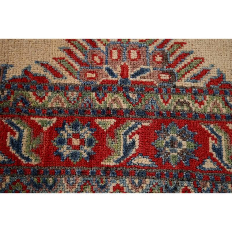 Kazak Accent Rug Handmade Geometric Beige Wool Carpet - 3'5" x 5'0"