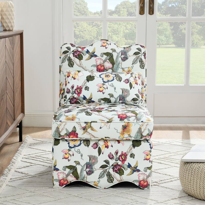Roomfitters Floral Flannel Accent Chair with Pillow, Armless Upholstered Lounge Chair with Soft Cushion for Living Room