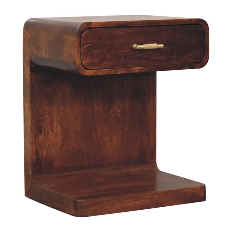 HomeRoots 22" Chestnut Solid Wood One Drawer Nightstand With Floor Shelf