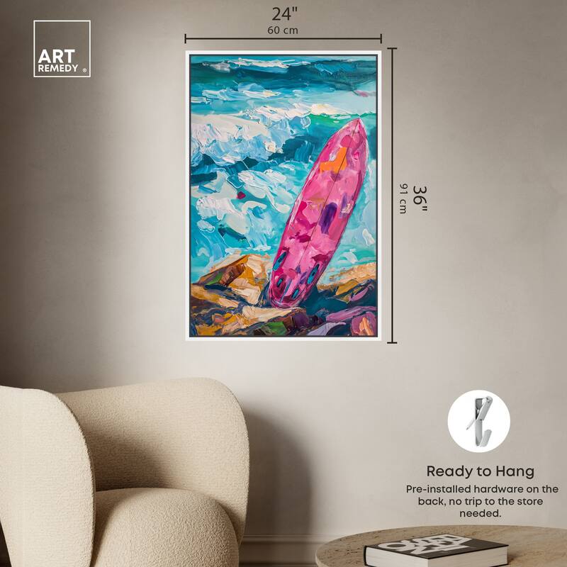 Art Remedy Just A Little Break Wave Framed Colorful Coastal 1 Piece Canvas Wall Art