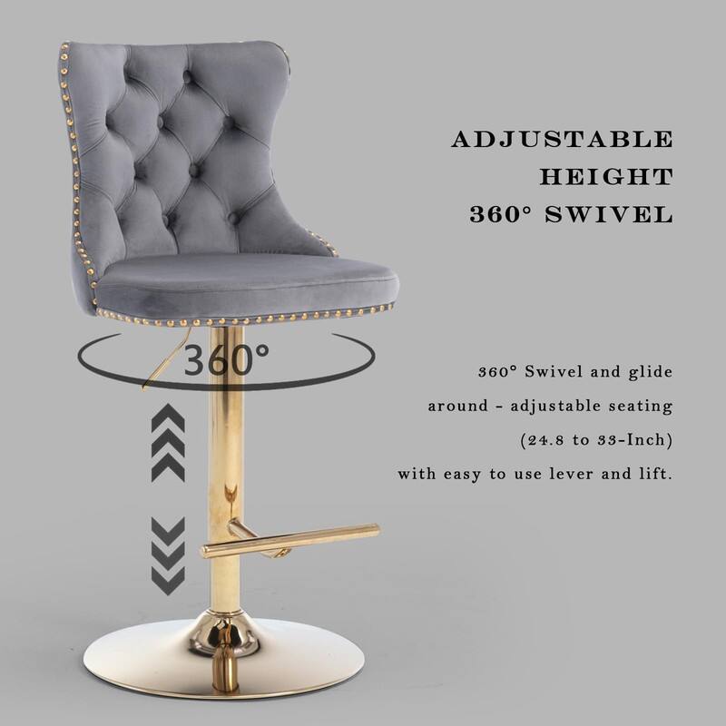 Velvet Upholstered Nailheads Tufted Swivel Bar Stools (Set of 6)