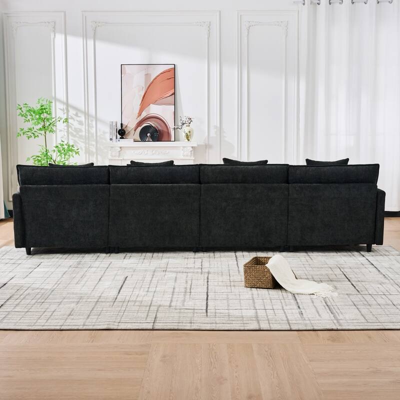140.9" U-shaped Cashmere Modular Sectional Sofa with 2 Movable Ottomans