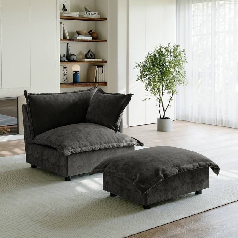 Casual 40"W Oversized Soft Comfy Cloud Chenille Chaise Lounge with Ottoman