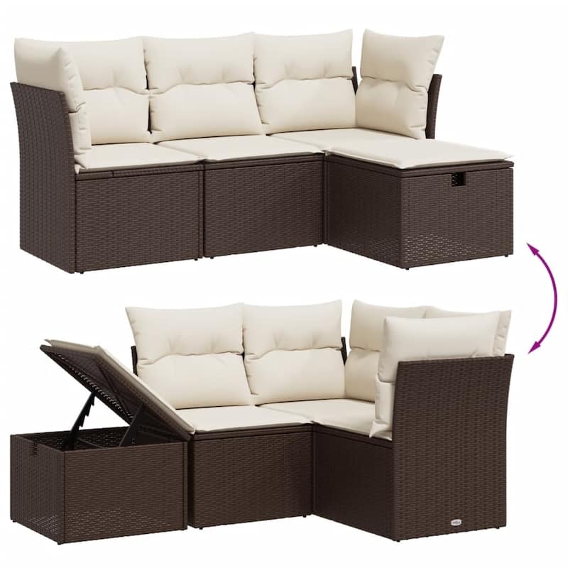 vidaXL Patio Sofa Set with Cushions Outdoor Furniture 4 Piece Poly Rattan