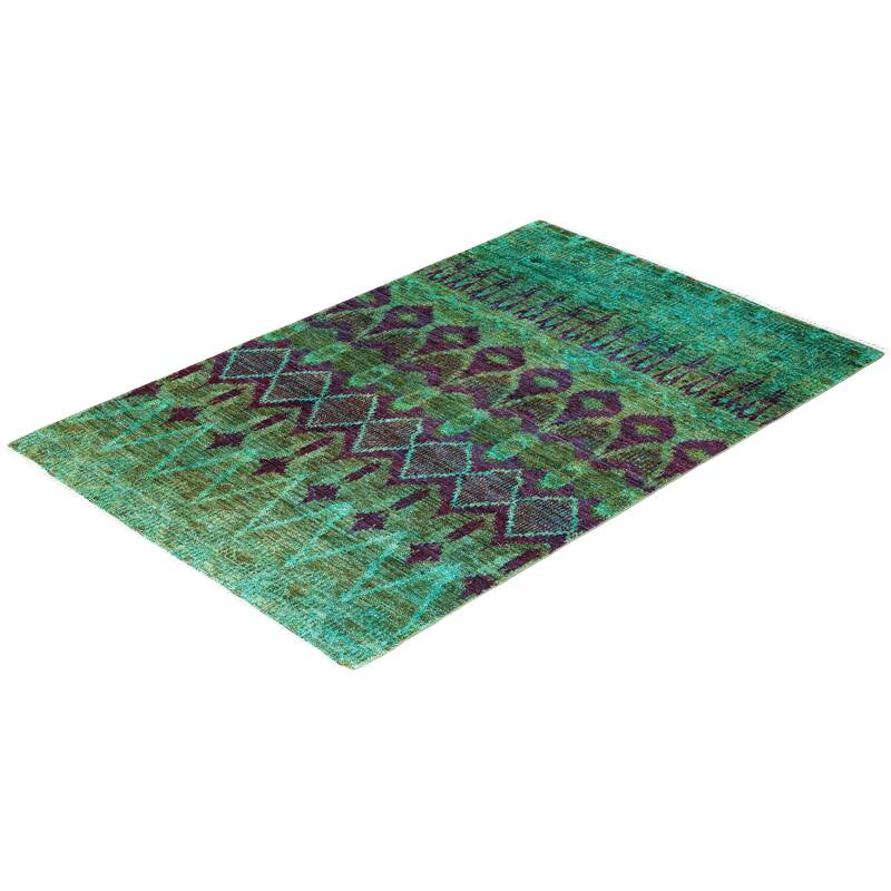Contemporary Overdyed Wool Hand Knotted Area Rug - 4' 1" x 6' 1"