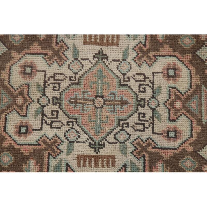 Geometric Tabriz Persian Vintage Area Rug Handmade Pink Wool Carpet - 6'5"x 9'8"