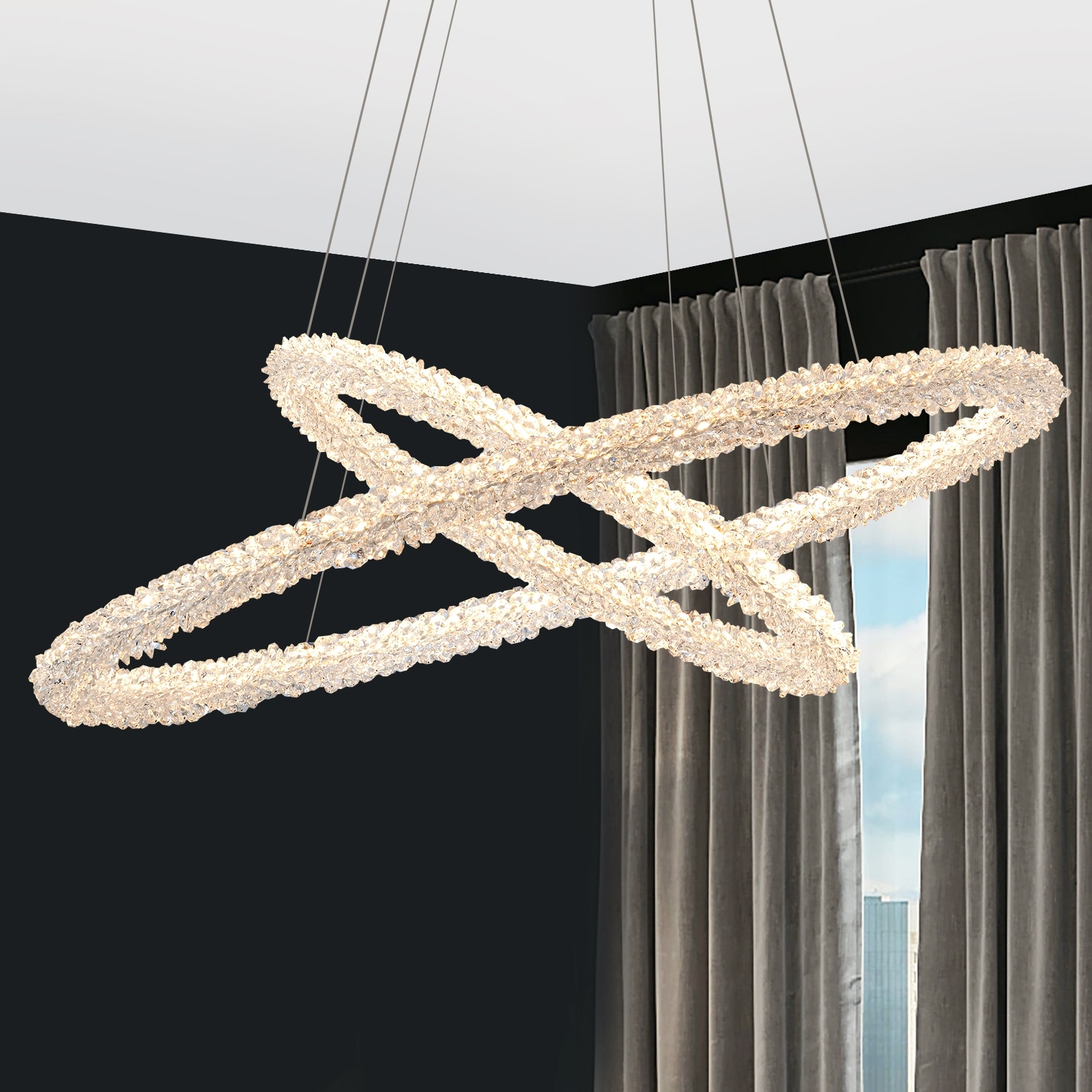 Modern Gold 2-Tier Crystal LED Chandelier, Dimmable Light - Dia.31.5-in