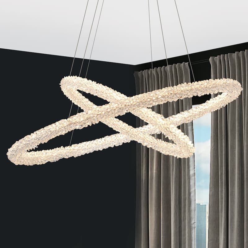 Modern Gold 2-Tier Crystal LED Chandelier, Dimmable Light - Dia.31.5-in - Dia.31.5-in