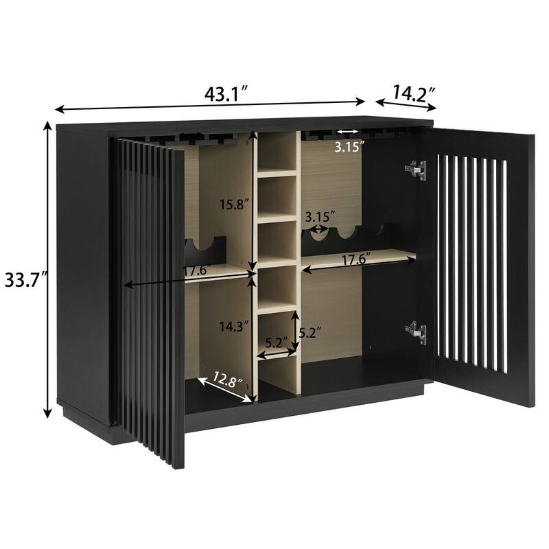 Mid Century Modern Fluted Buffet Cabinet with Wine Glass Holder and Wine Rack