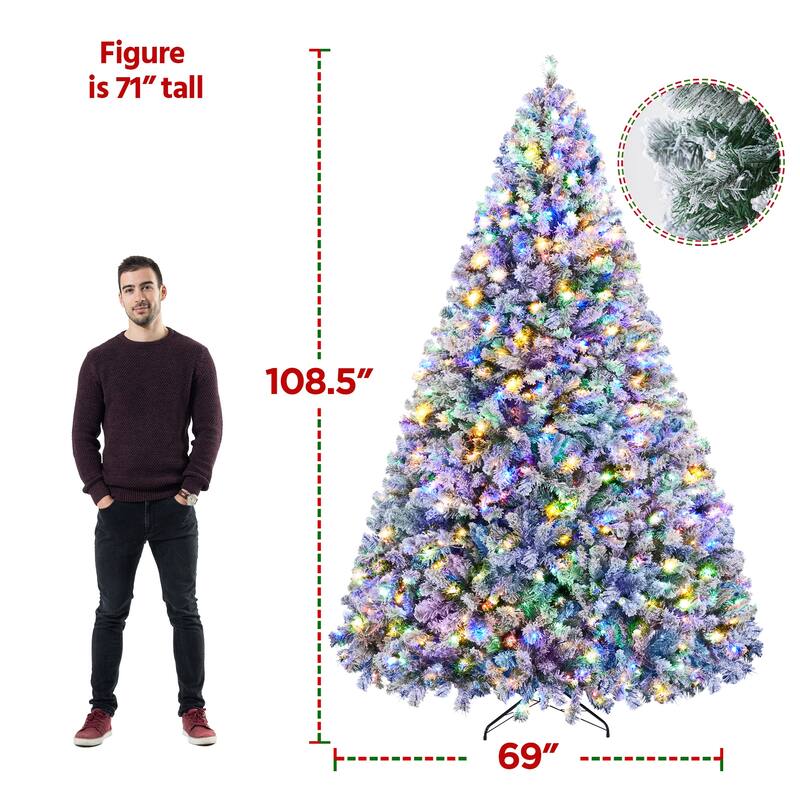 Yaheetech Pre-lit 4.5ft/6ft/7/5ft/9ft Flocked Artificial Christmas Tree with Foldable Stand, Green