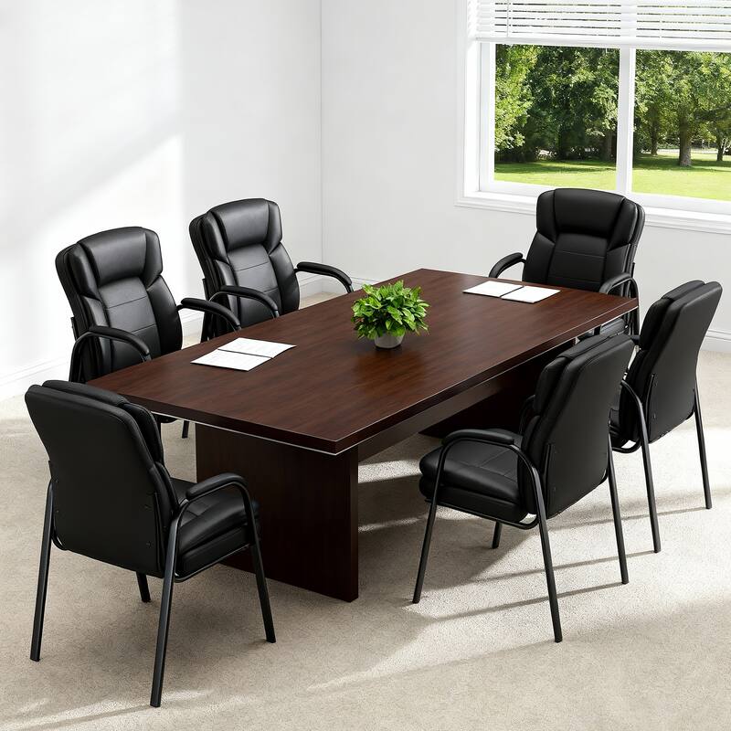 Ergonomic Guest Chairs with PU Leather Upholstery & Steel Frame - Set of 6