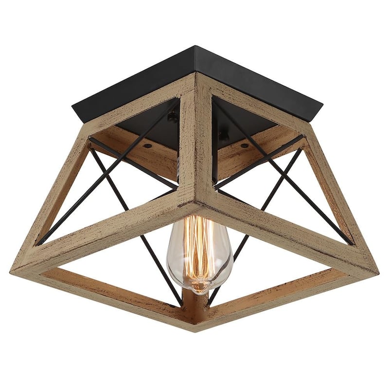 Farmhouse 1-light Geometric Flush Mount - Brown