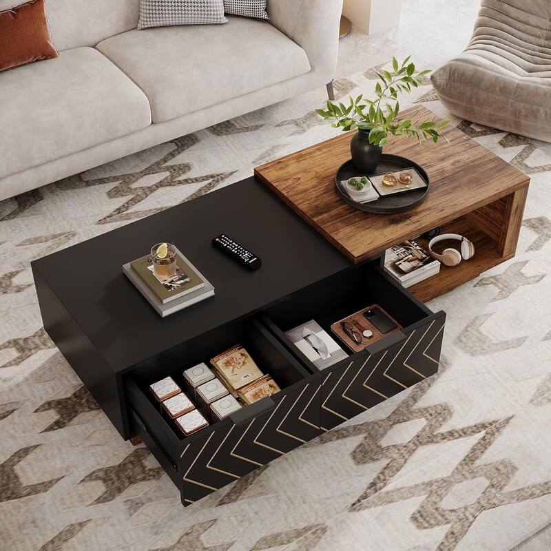 42"-65" Extendable Coffee Table, 2 Storage Drawers, Rectangular Cocktail/Center Table for Living Room