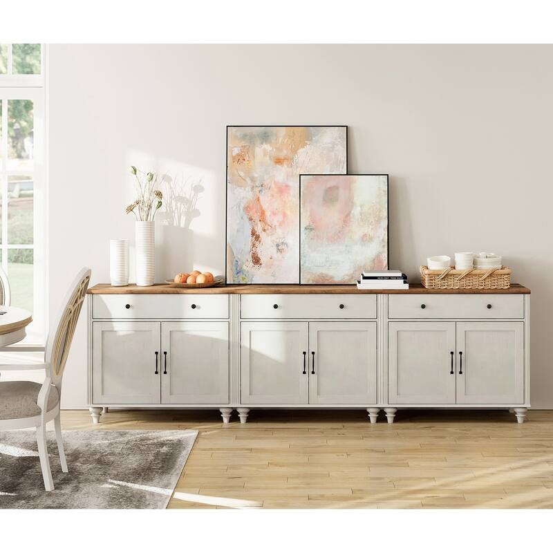 Farmhouse Sideboard, Buffet Cabinet with Storage Cabinets - 101inch - Off White