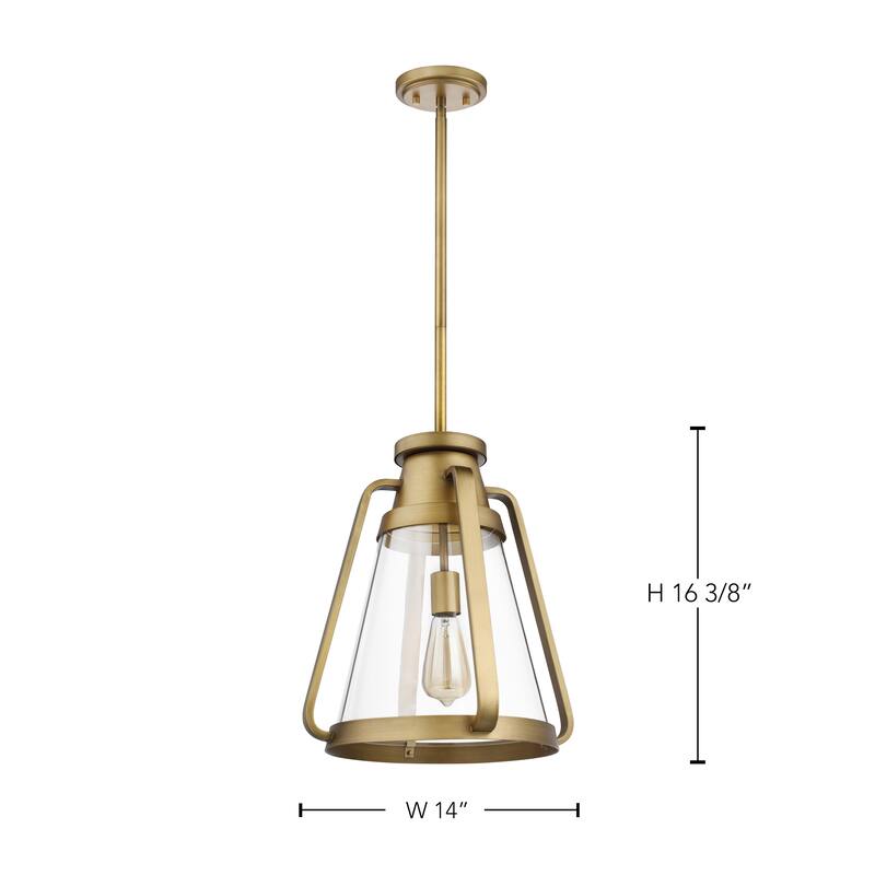 Everett 1 Light 14 Inch Pendant Natural Brass with Clear Glass - Natural Brass