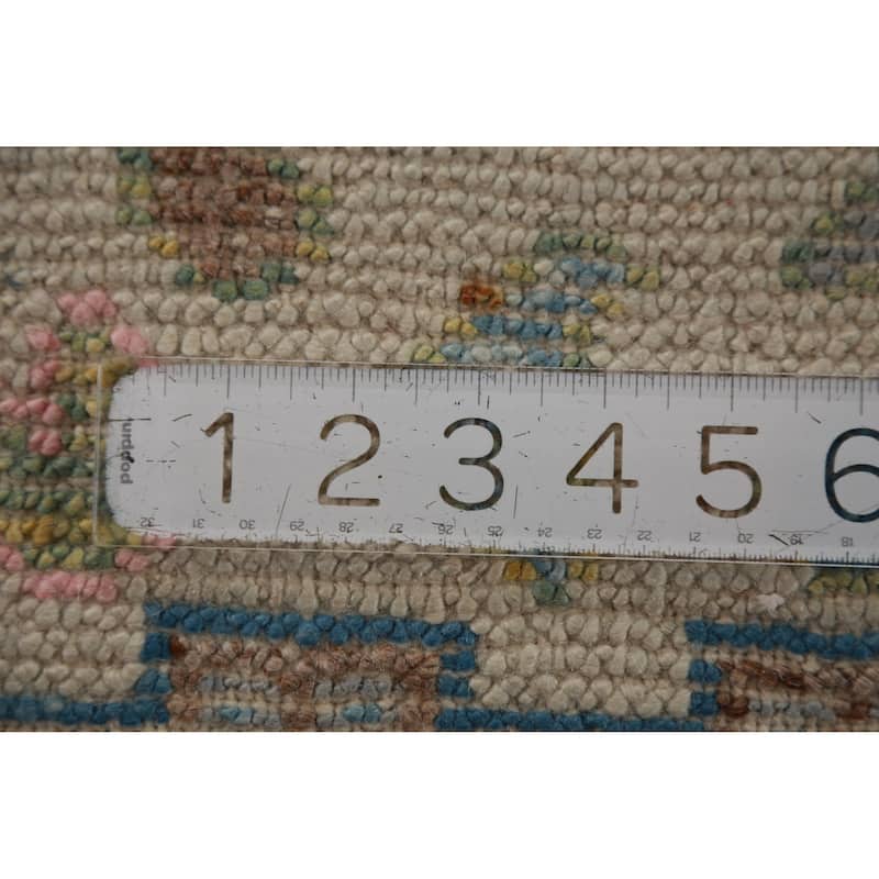 Hand Knotted Oriental 100% Wool Carpet Transitional Geometric Navy Blue & Blues Oushak Runner Rug - 14' 1'' X 3' 2''