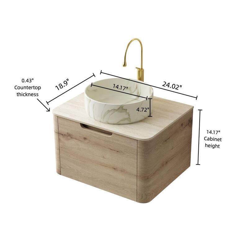 Wall-mounted Bathroom Vanity with Round Vessel Basin