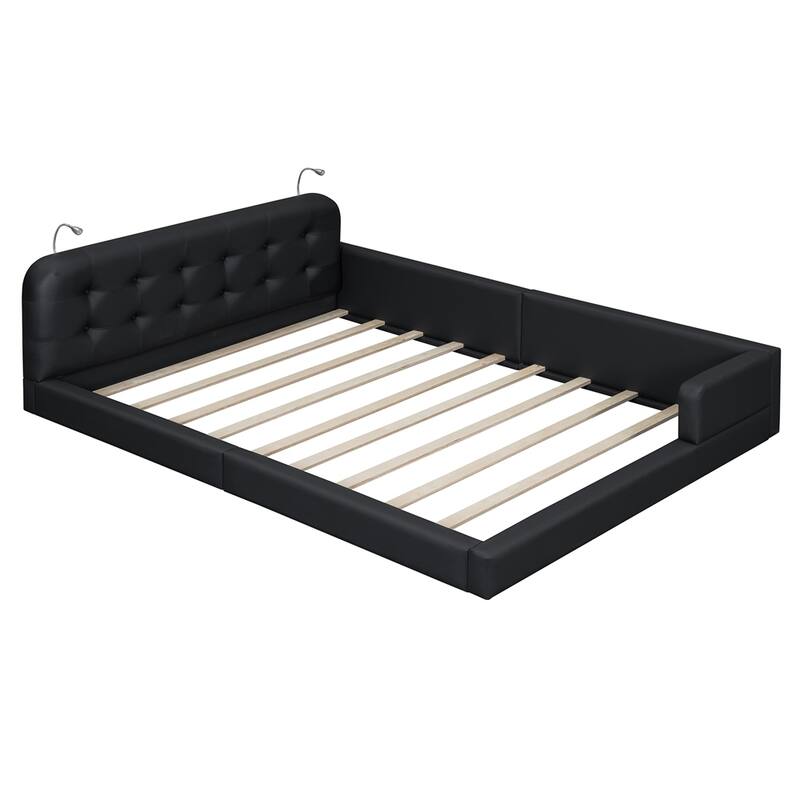 Queen Size Upholstered Platform Bed with 2 Reading Lights