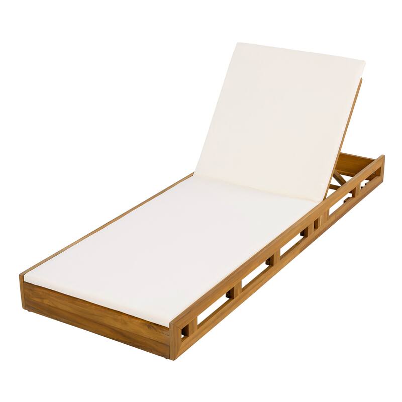 Acacia Wood Adjustable Chaise Lounge Set with Water Resistant Cushion 800lb Capacity
