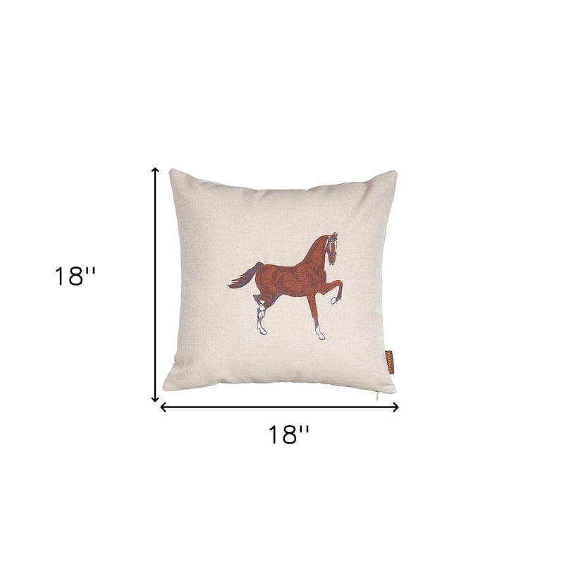 HomeRoots Set of Four 18" X 18" Beige Horse Polyester Zippered Pillow With Embroidery