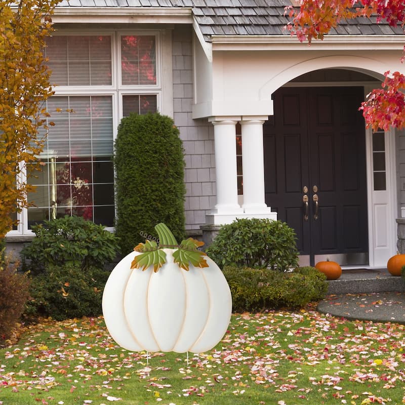 Glitzhome Fall Oversized Metal Pumpkin Yard Stake / Wall Decor / Standing Sign (Three Function)