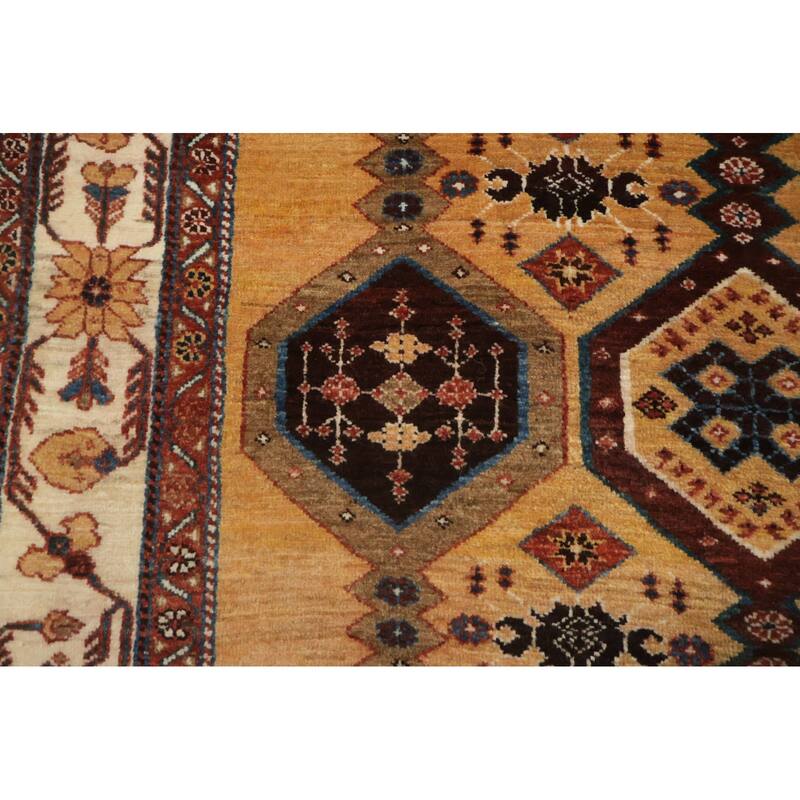 Hand Knotted Oriental 100% Wool Carpet Traditional Tribal Yellow & Gold Shiraz Area Rug - 8' 3'' X 5' 9''