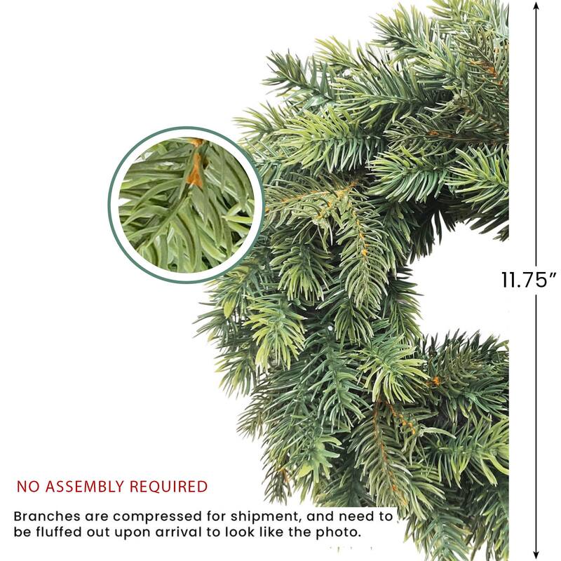 Green Pine Artificial Christmas Wreath, 11.75-Inch, Unlit
