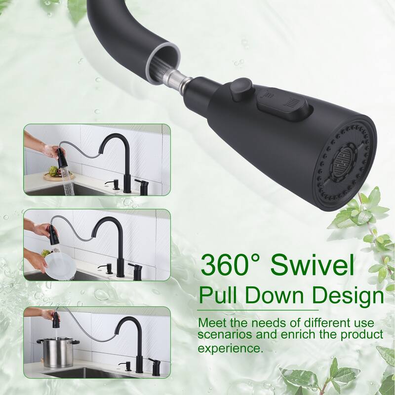WOWOW Single Handle Pull Down Kitchen Faucet with Soap Dispenser