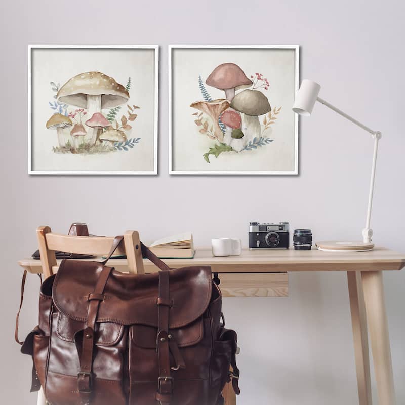 Stupell Pastel Blooming Mushrooms Framed Giclee Art Design By Mollie B. (Set of 2)