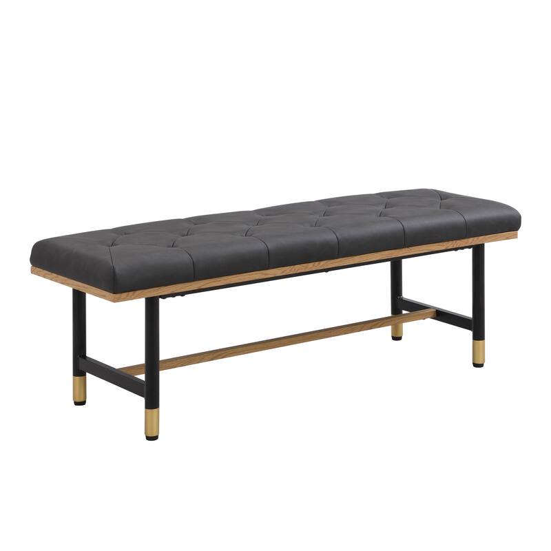 Metal and Faux Leather End of Bed Bench with Black Gold Stool Legs for Entryway Living Room - Grey