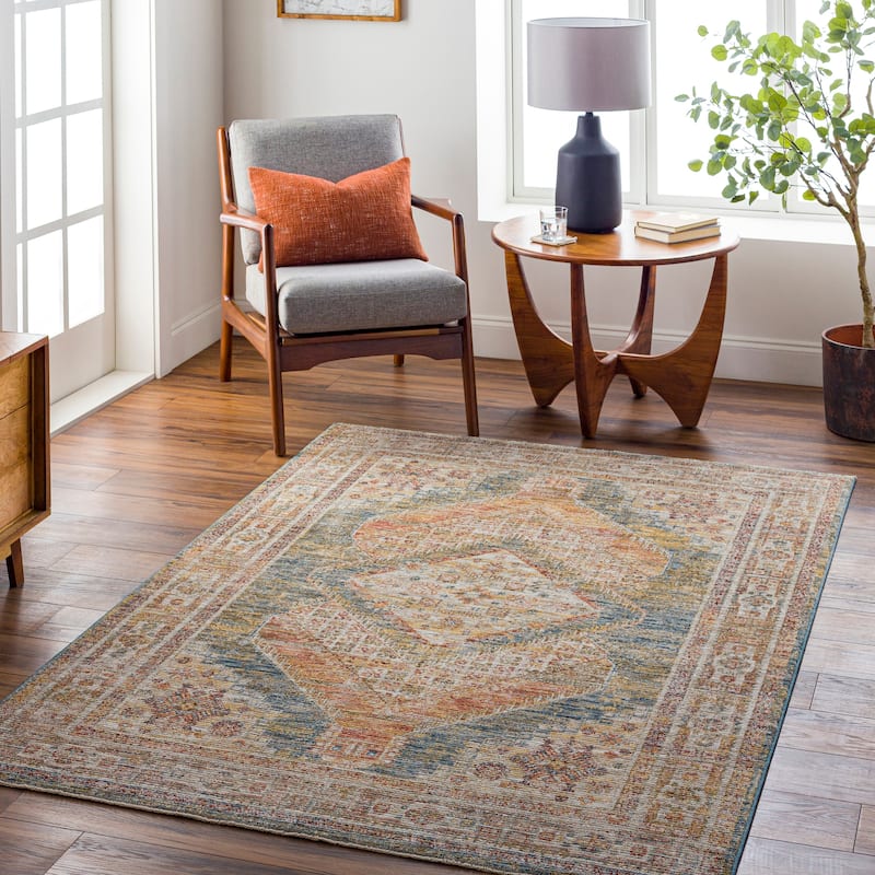 Abigail Traditional Medallion Area Rug - 7' 10" x 10' 3" - Blue/Salmon