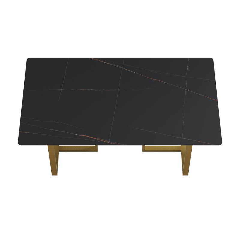 Black Modern 63L x 35W Rectangular Marble Dining Table with Steel Legs